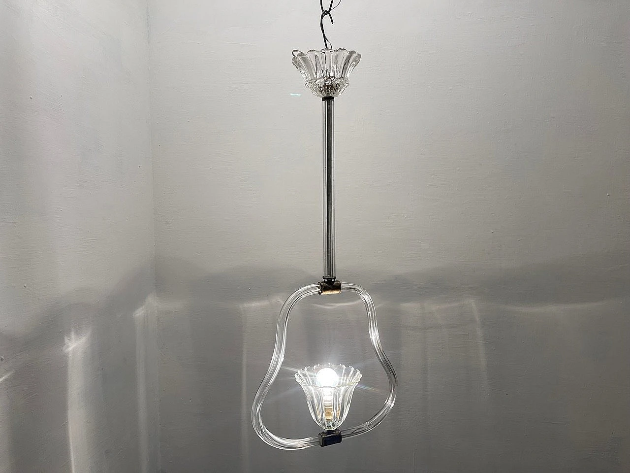 Lampadario in vetro di Murano trasparente di Barovier & Toso, anni '50 8