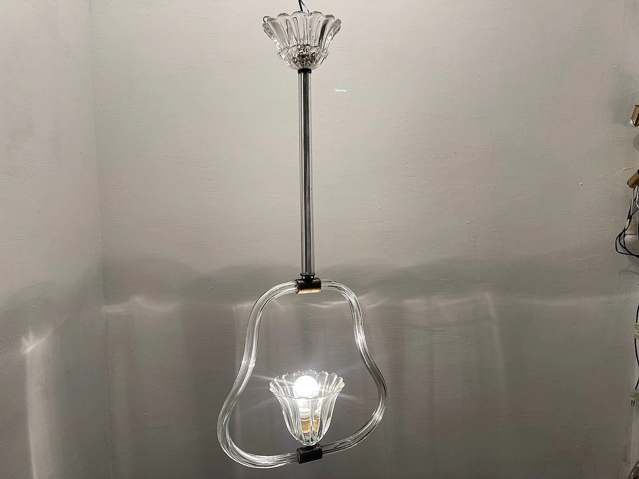 Lampadario in vetro di Murano trasparente di Barovier & Toso, anni '50 9