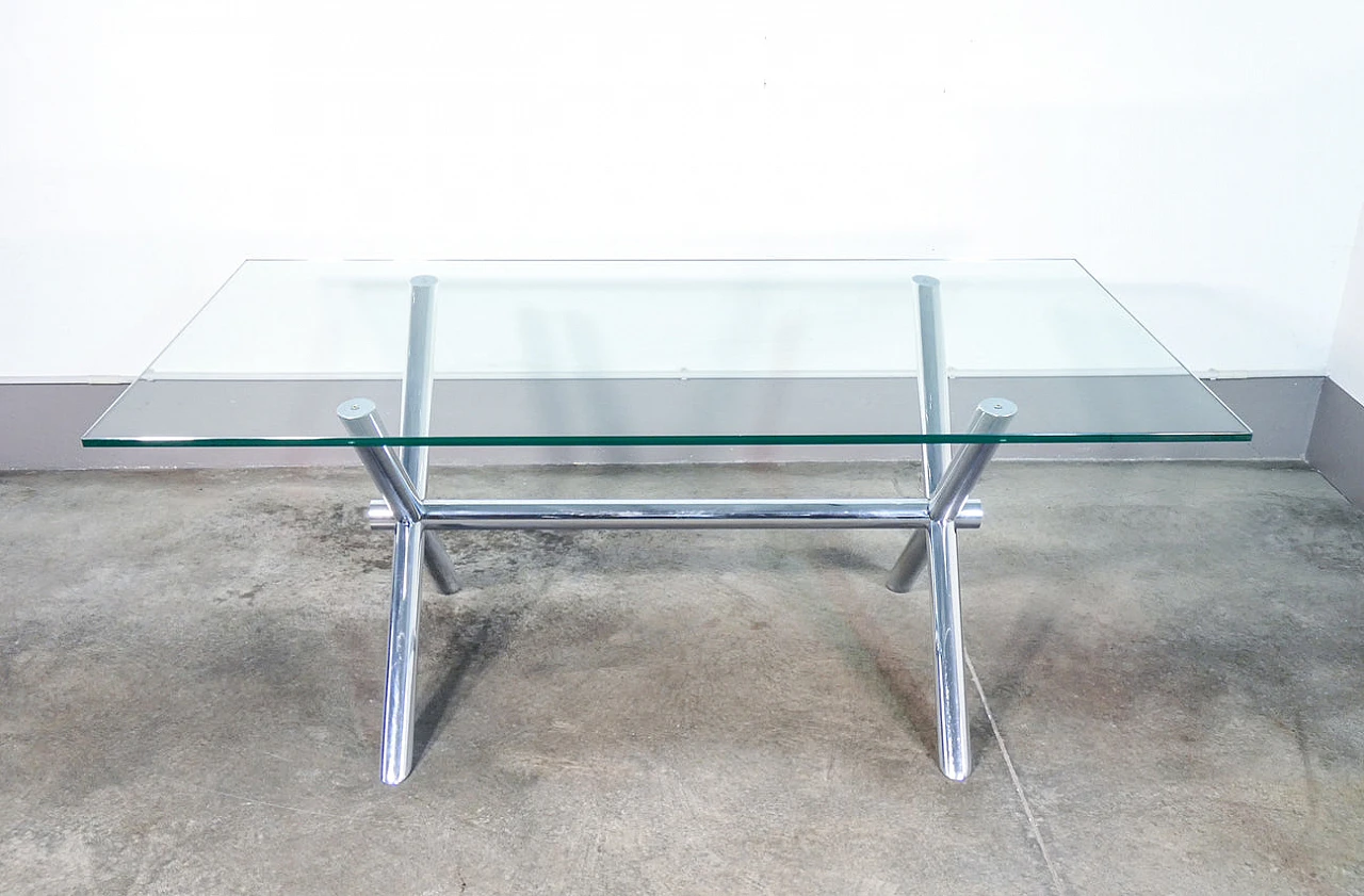 Table with glass top and chrome-plated metal frame, 1970s 3