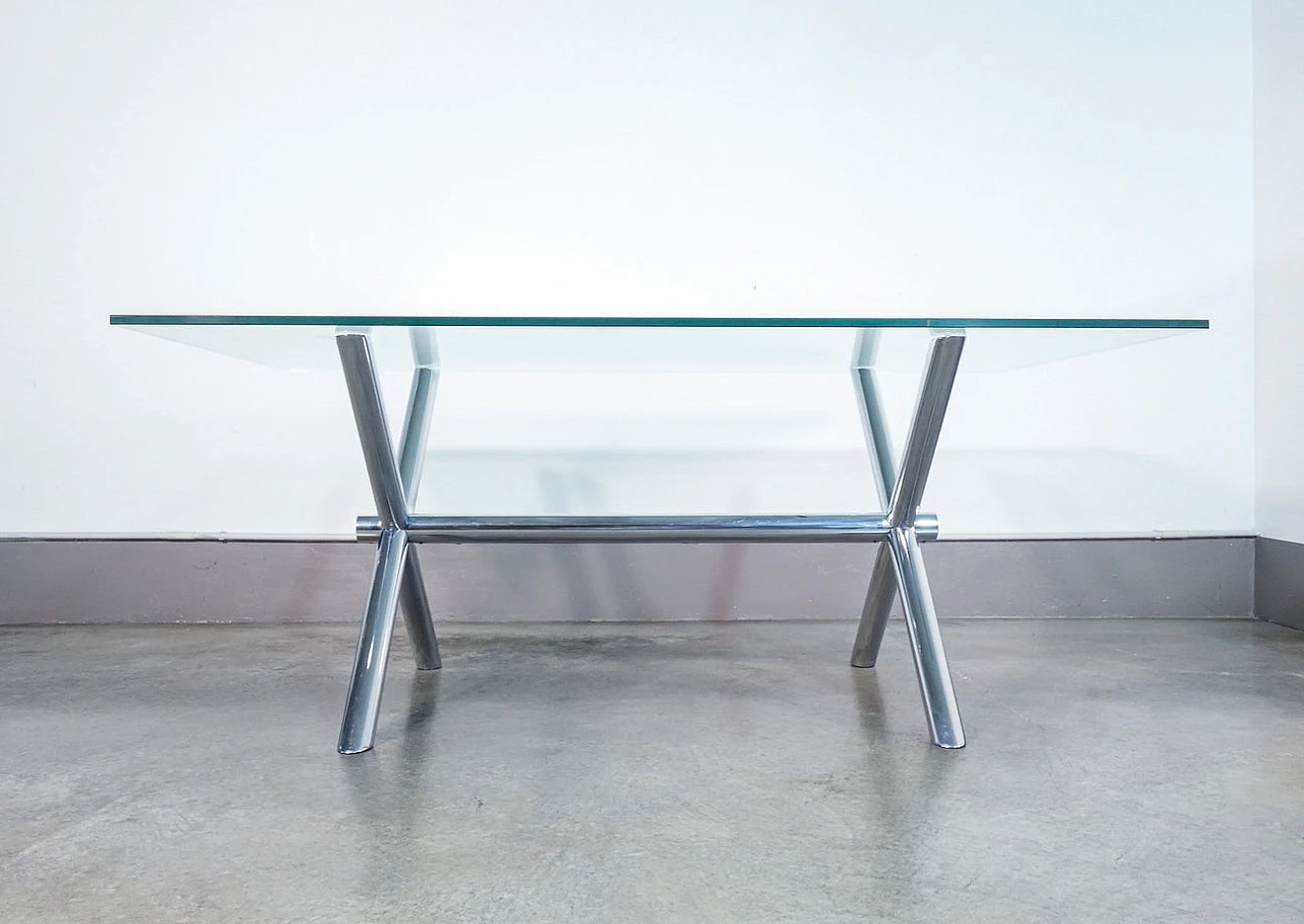 Table with glass top and chrome-plated metal frame, 1970s 7