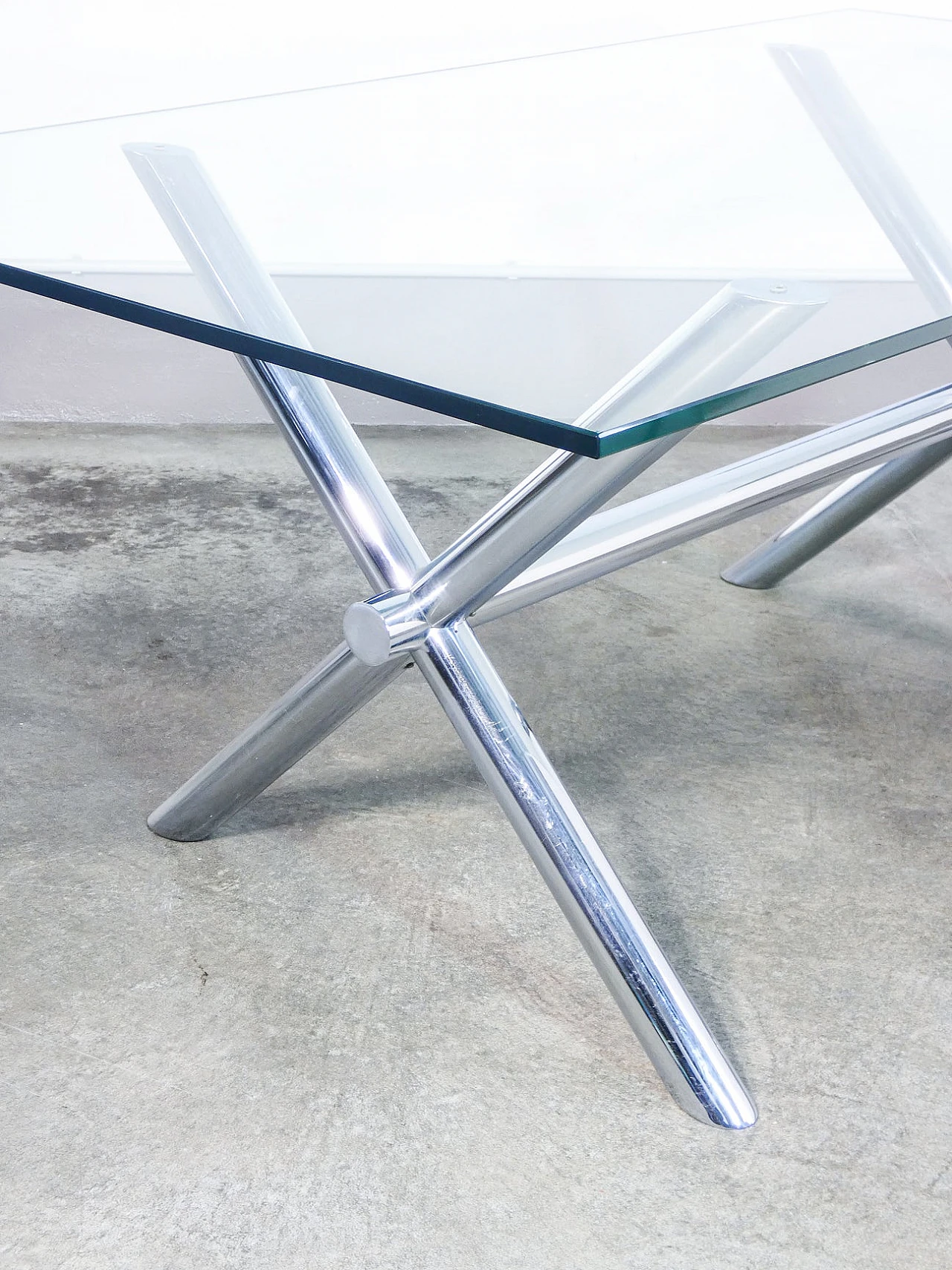 Table with glass top and chrome-plated metal frame, 1970s 8