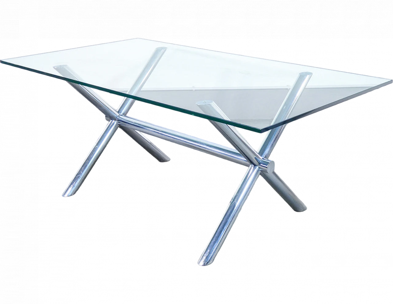 Table with glass top and chrome-plated metal frame, 1970s 9