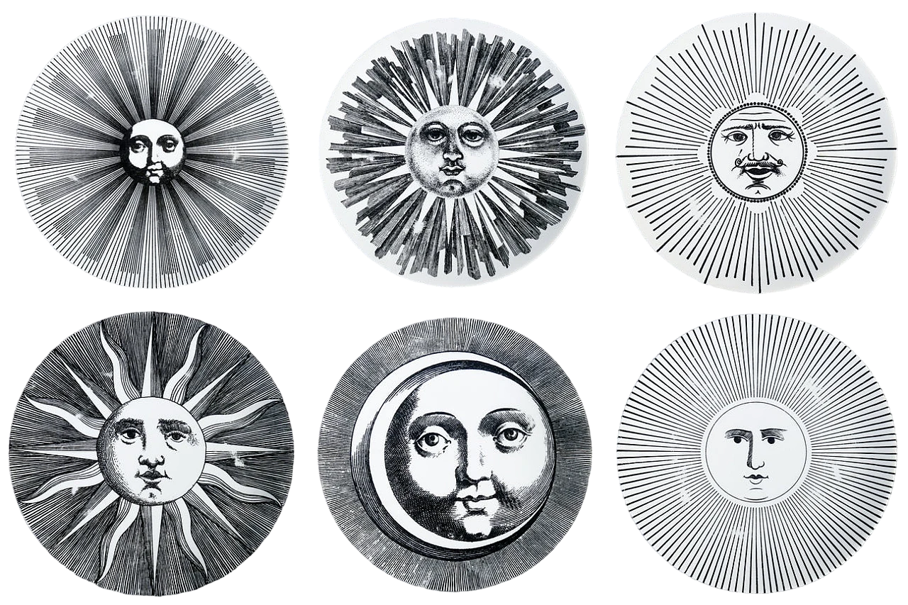 6 Soli e Lune porcelain plates by Piero Fornasetti, 1970s 21