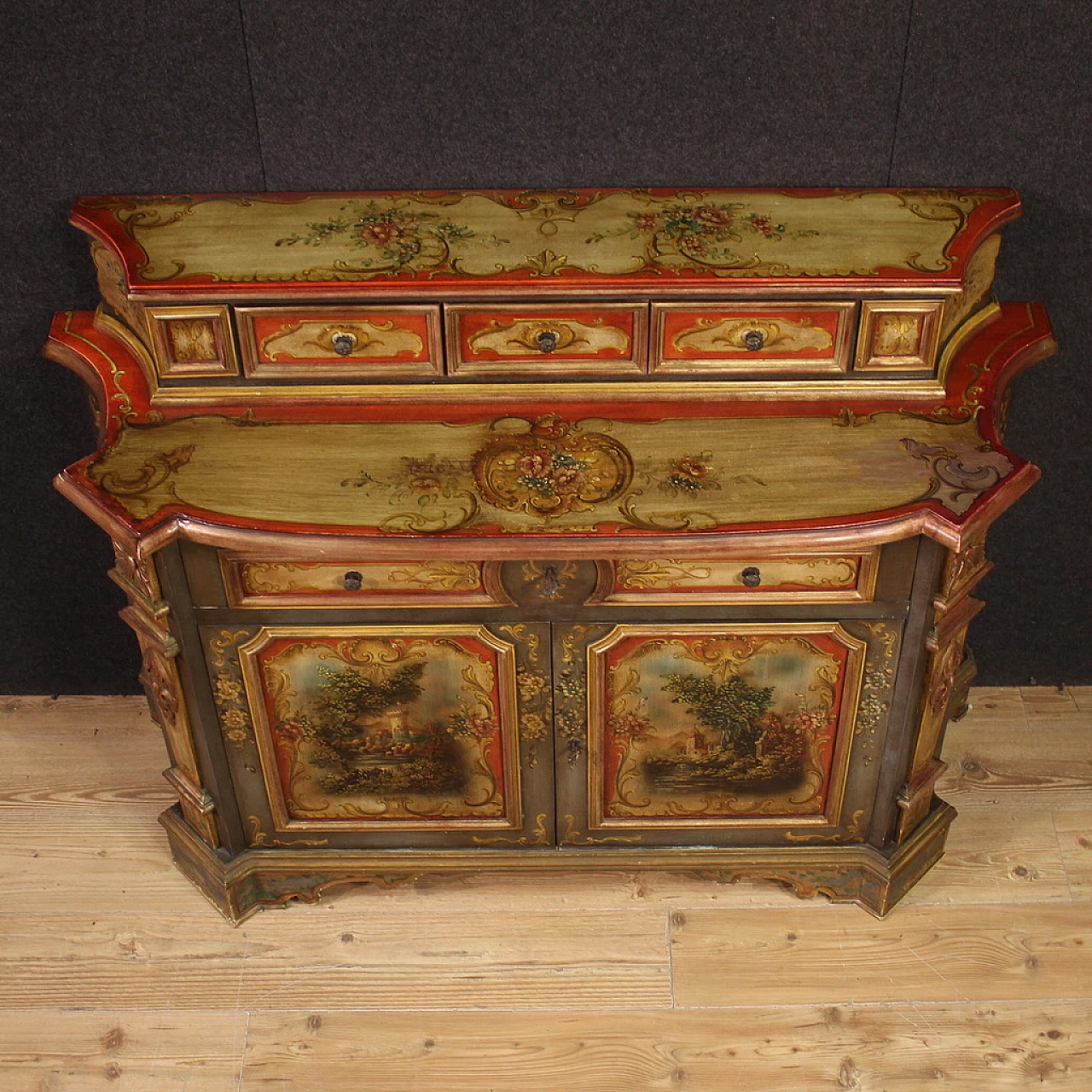 Lacquered and painted wooden sideboard, 1960s 10