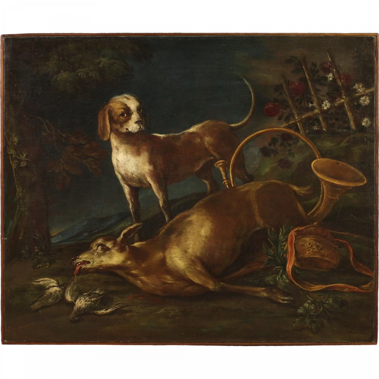 Scena di caccia, dipinto a olio su tela, seconda metà del '700 16