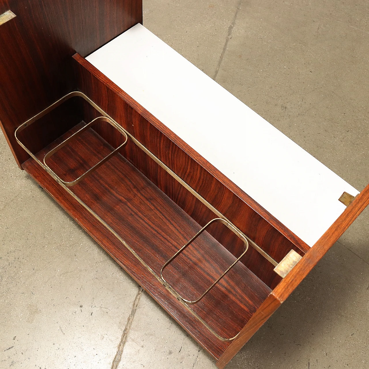 Carrello in legno, formica e ottone, anni '60 8