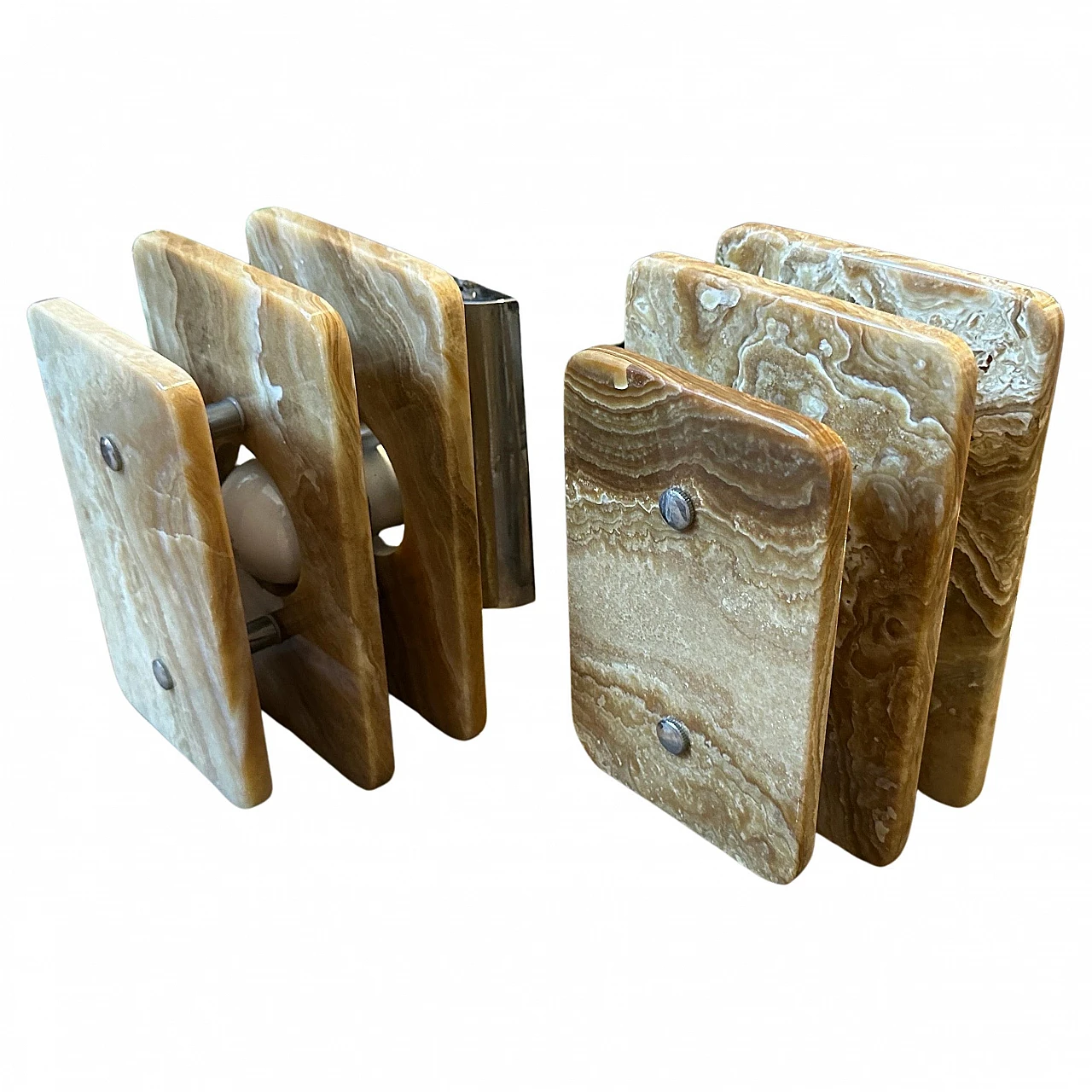 Coppia di Appliques rettangolari in marmo onice marrone, anni '70 1