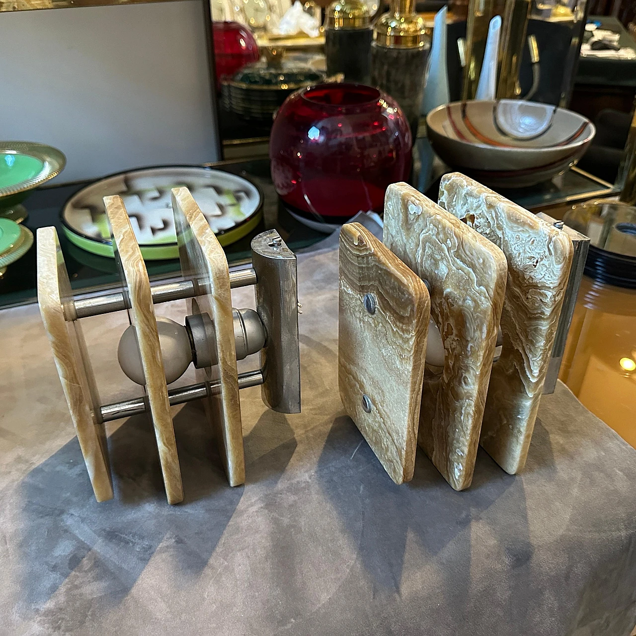 Coppia di Appliques rettangolari in marmo onice marrone, anni '70 3