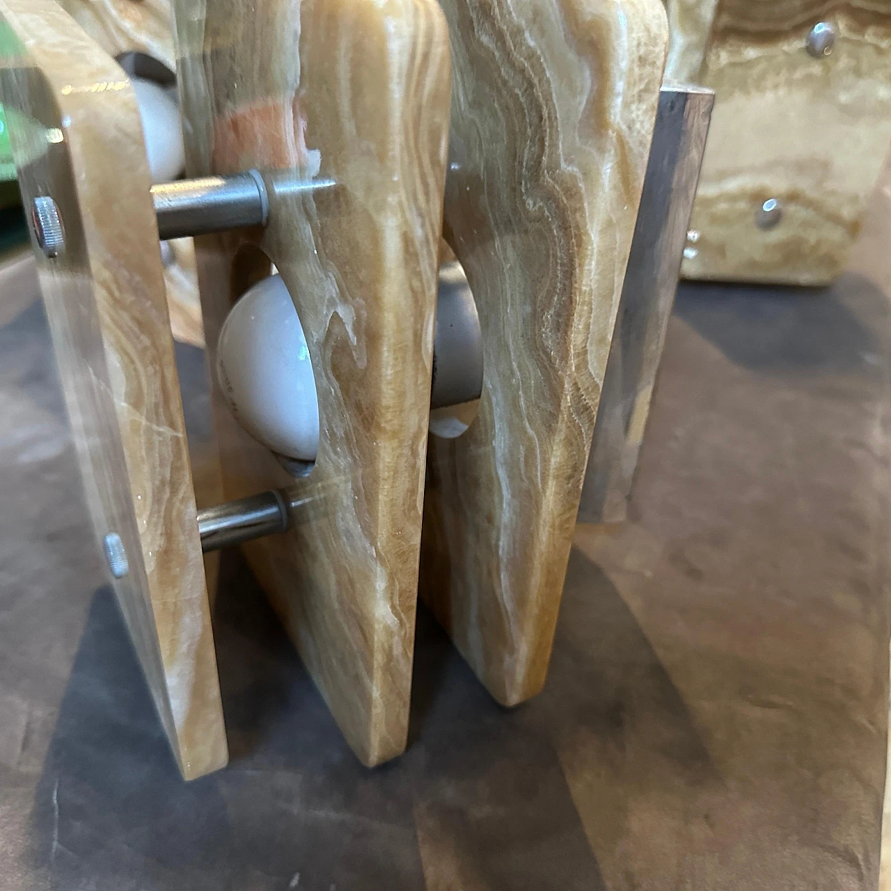 Coppia di Appliques rettangolari in marmo onice marrone, anni '70 4