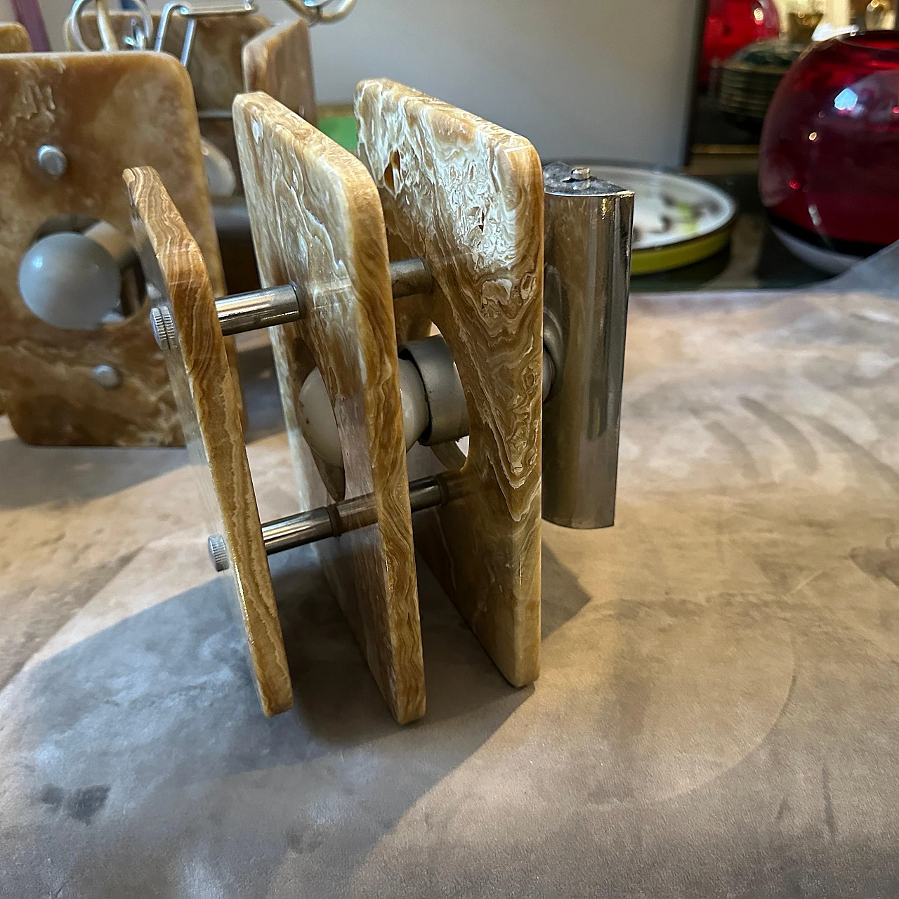 Coppia di Appliques rettangolari in marmo onice marrone, anni '70 7