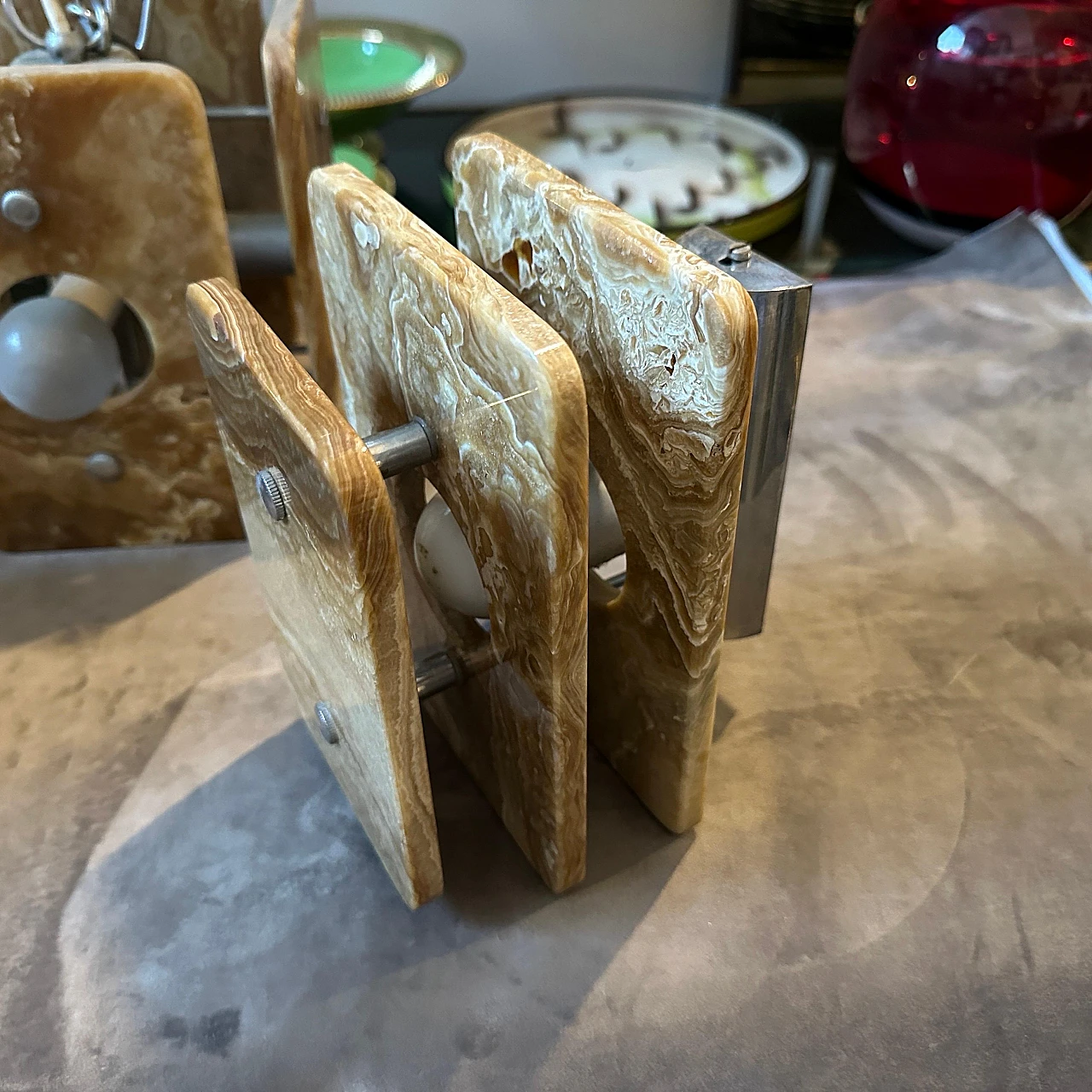 Coppia di Appliques rettangolari in marmo onice marrone, anni '70 8