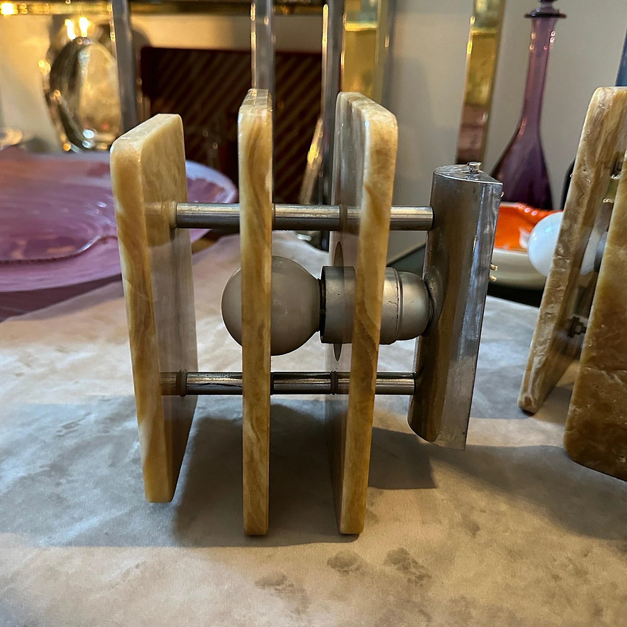 Coppia di Appliques rettangolari in marmo onice marrone, anni '70 9