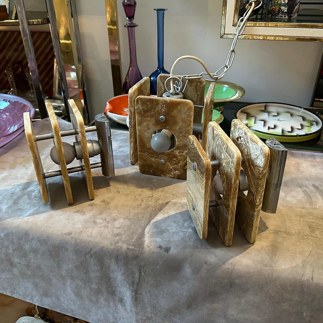 Coppia di Appliques rettangolari in marmo onice marrone, anni '70 10