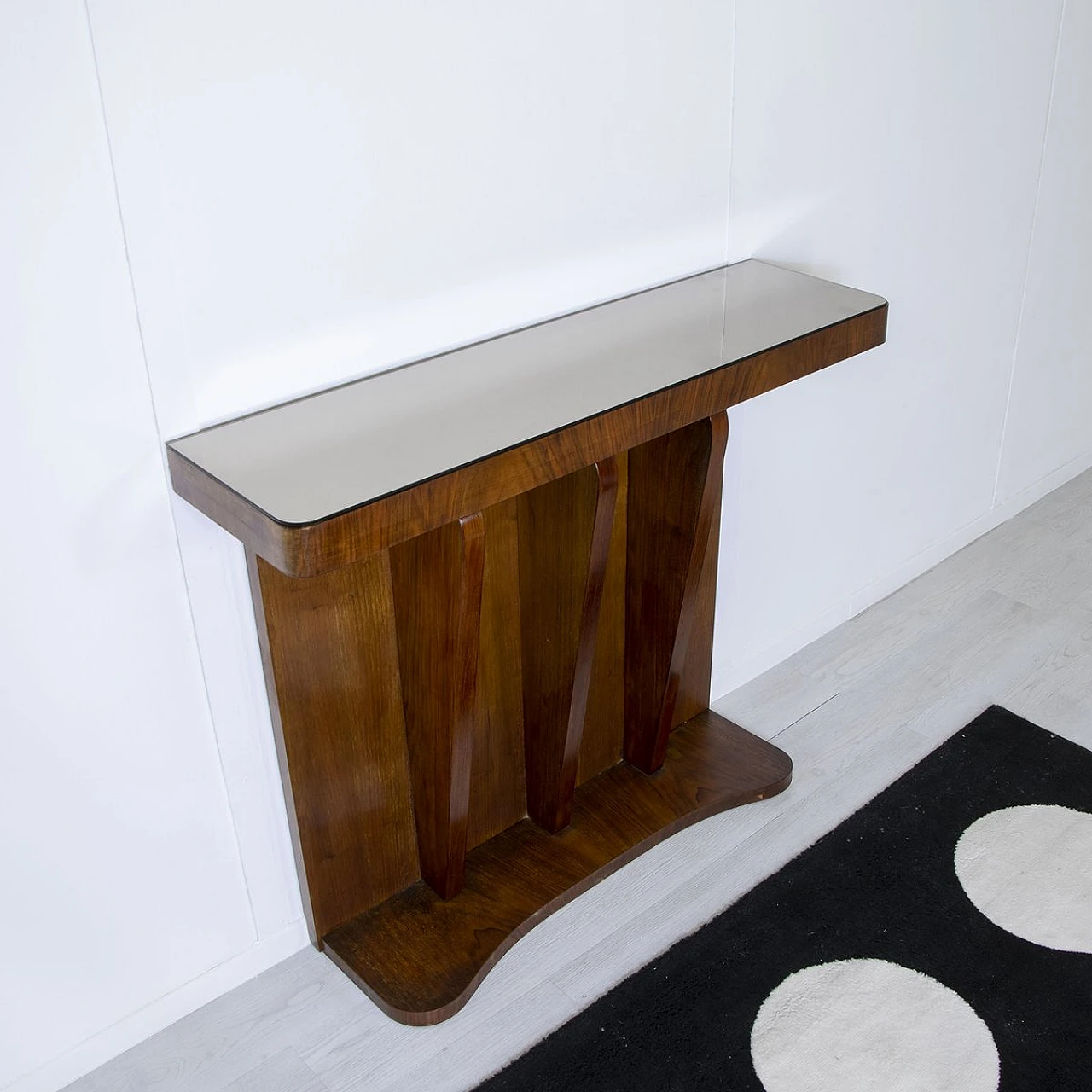 Consolle Art Déco in noce con piano in specchio, anni '30 2