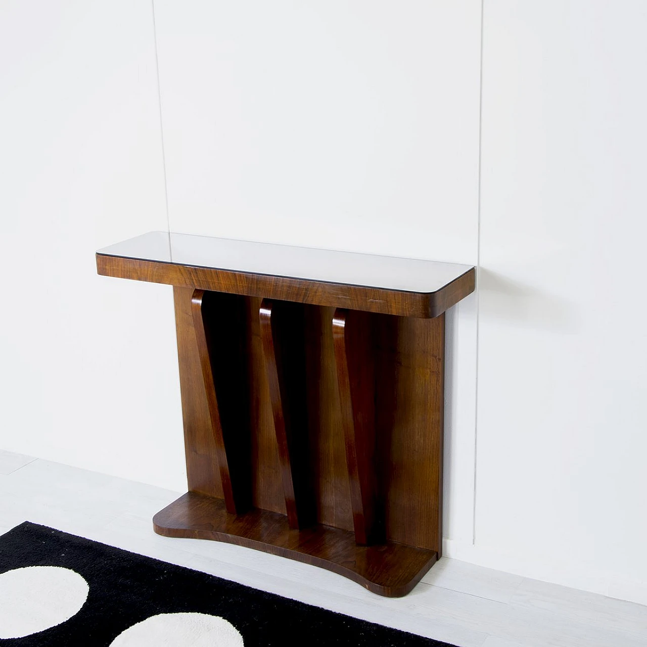 Consolle Art Déco in noce con piano in specchio, anni '30 9