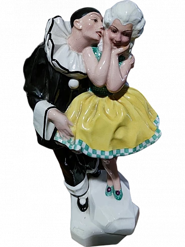 Pierrot e Colombina in ceramica di Jihokera Bechyne, anni '50