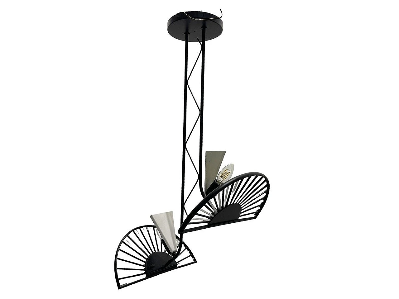 Lampadario in vetro di Murano bianco e nero, anni '80 1