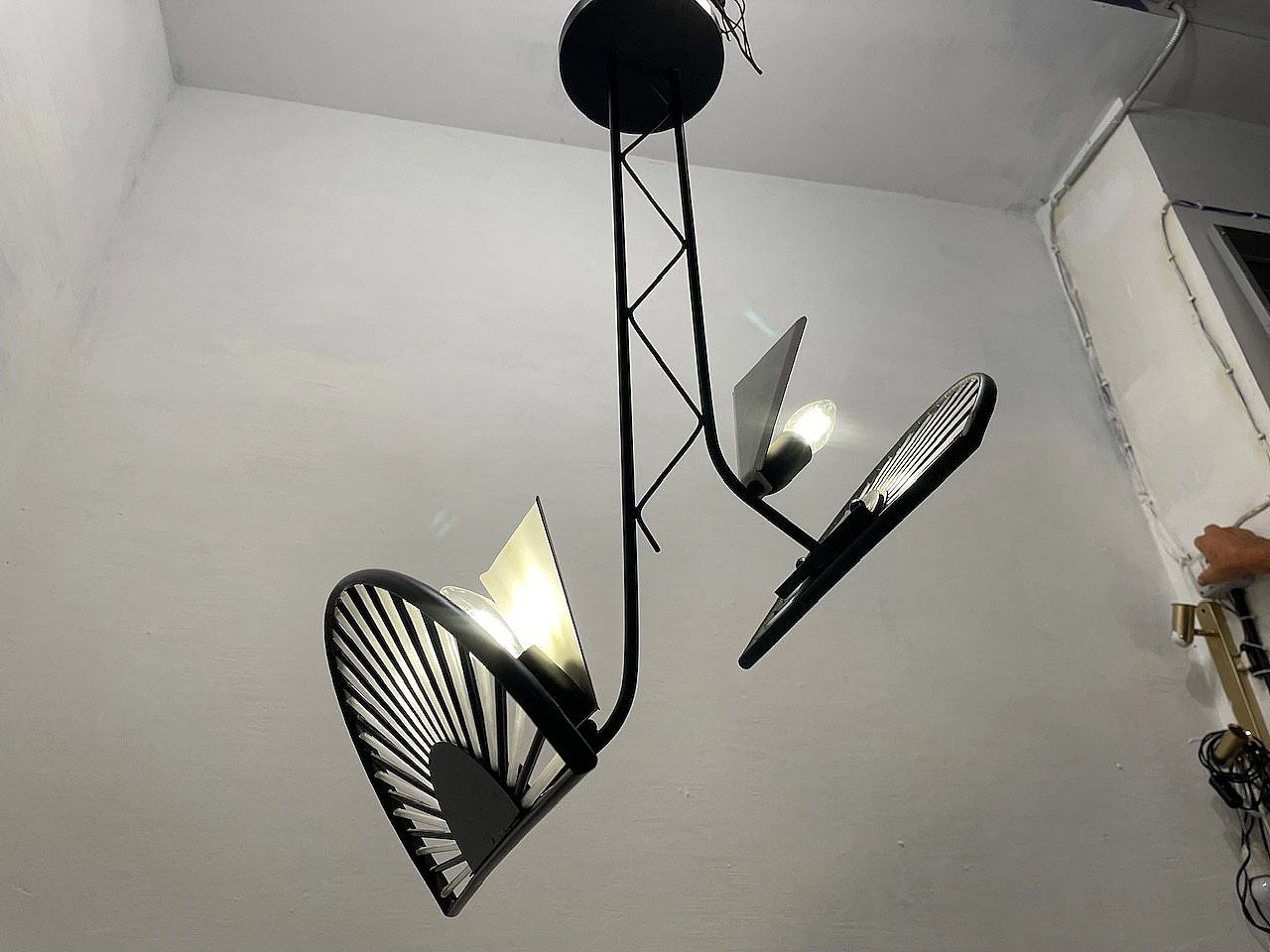 Lampadario in vetro di Murano bianco e nero, anni '80 2