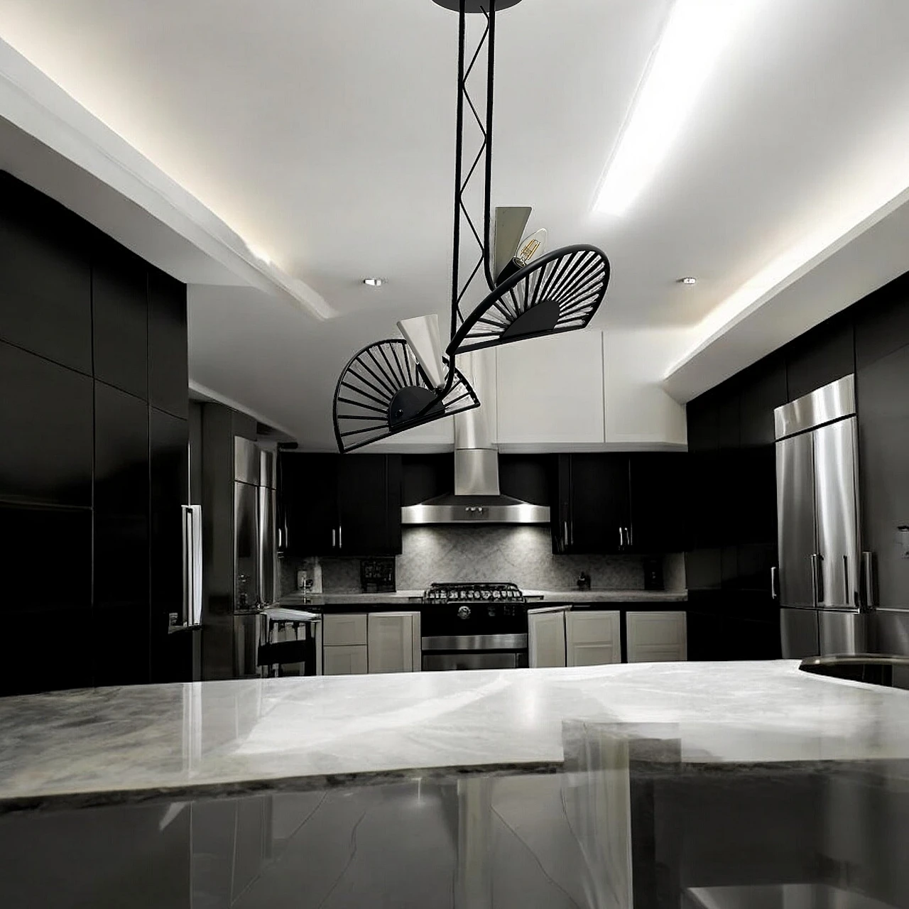 Lampadario in vetro di Murano bianco e nero, anni '80 3