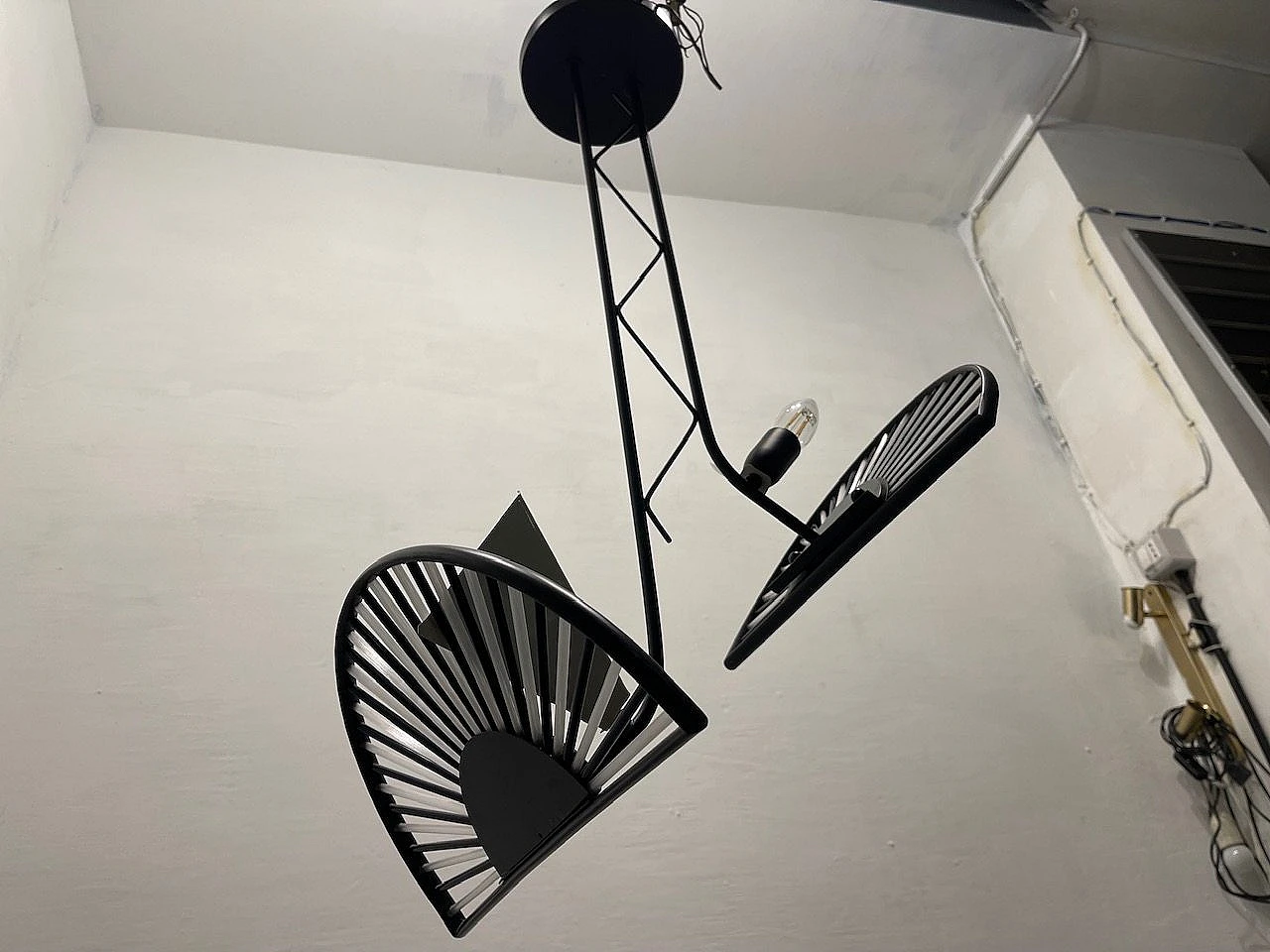 Lampadario in vetro di Murano bianco e nero, anni '80 7