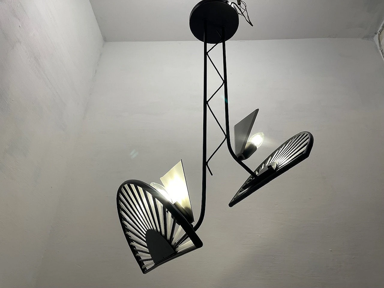 Lampadario in vetro di Murano bianco e nero, anni '80 10