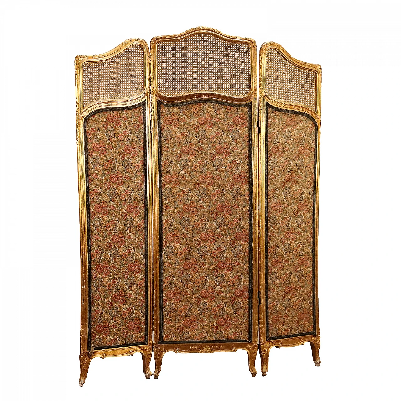 Neoclassical style gilded wood and embroidered fabric screen 1