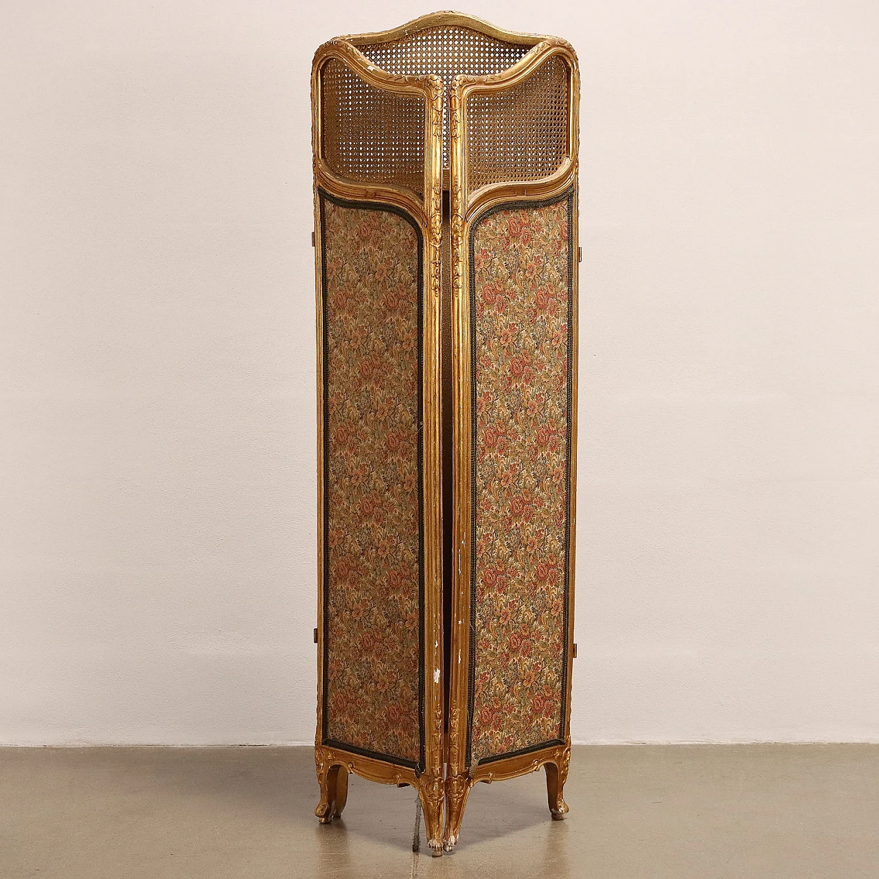 Neoclassical style gilded wood and embroidered fabric screen 9