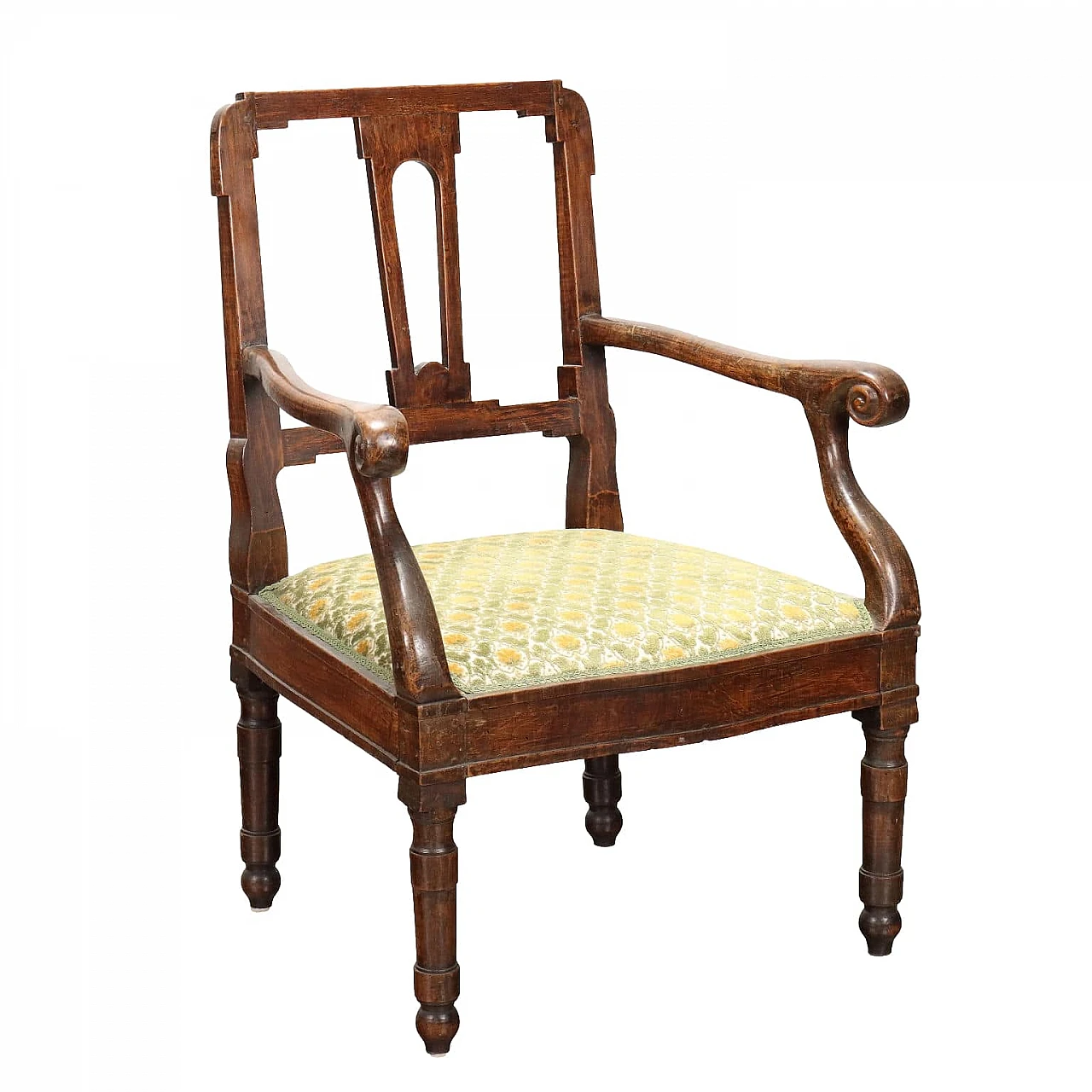 Poltrona Direttorio in legno e tessuto, fine '800 1