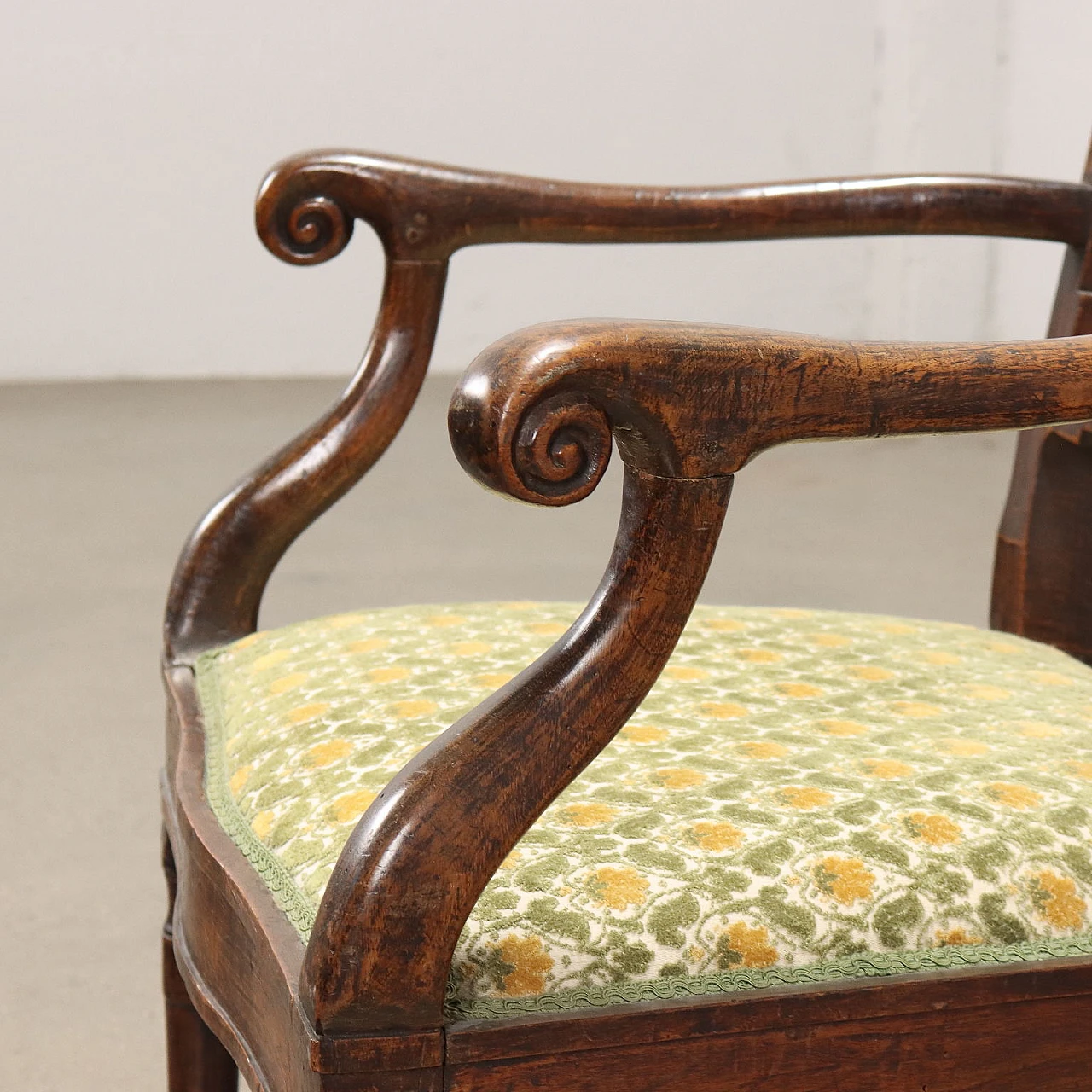 Poltrona Direttorio in legno e tessuto, fine '800 3