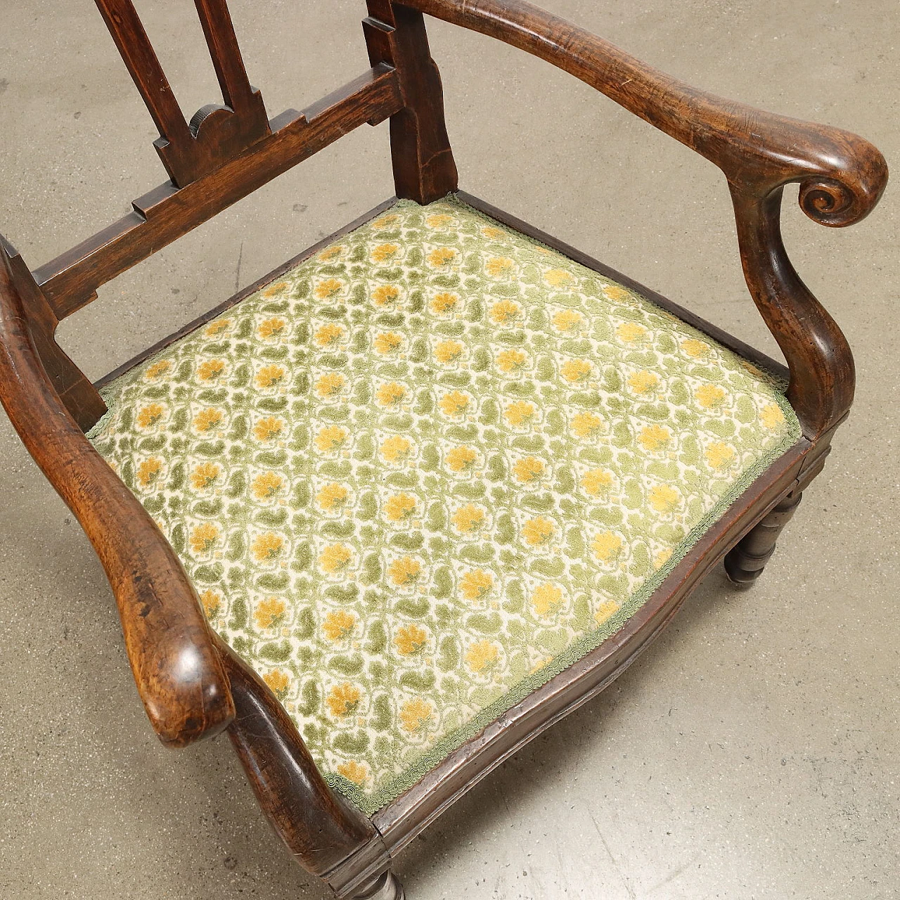 Poltrona Direttorio in legno e tessuto, fine '800 6