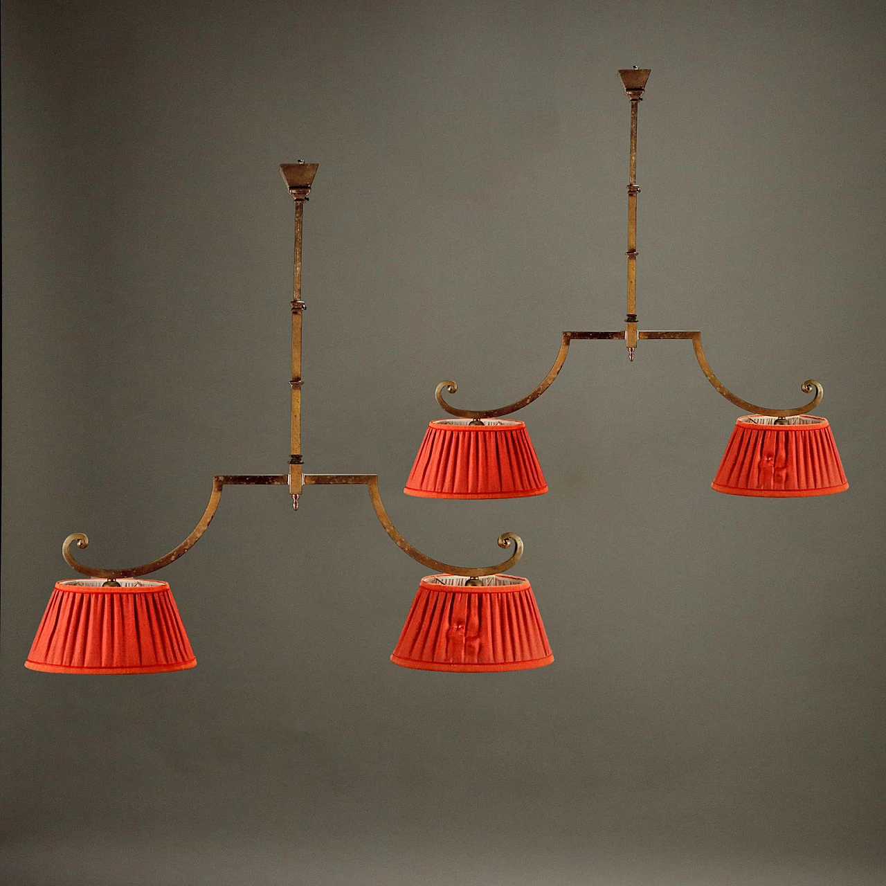 Pair of brass and fabric chandeliers, early 20th century 1