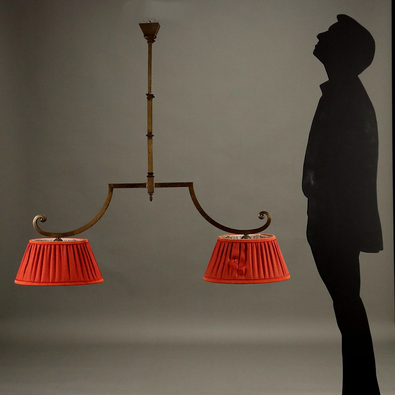 Pair of brass and fabric chandeliers, early 20th century 2