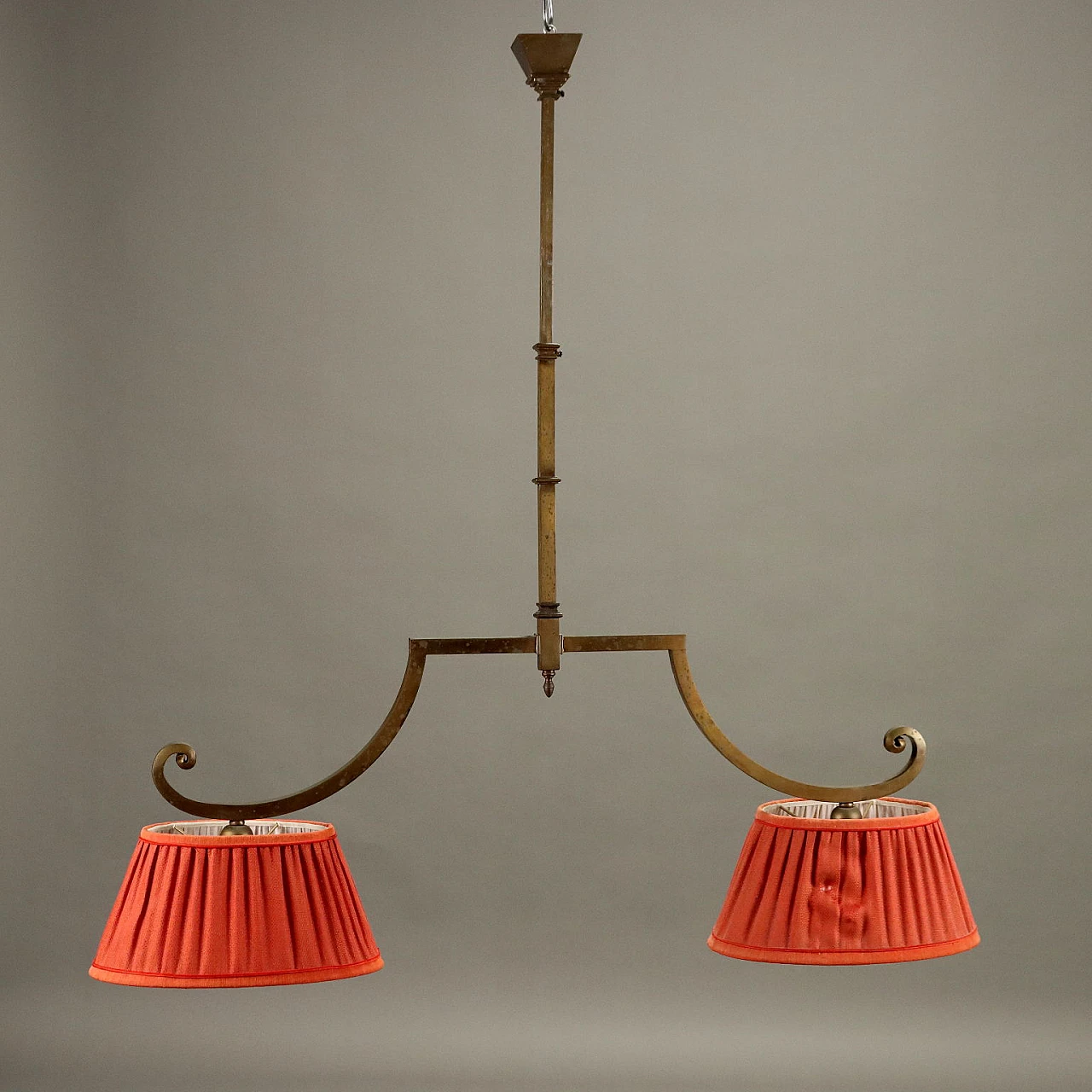 Pair of brass and fabric chandeliers, early 20th century 3