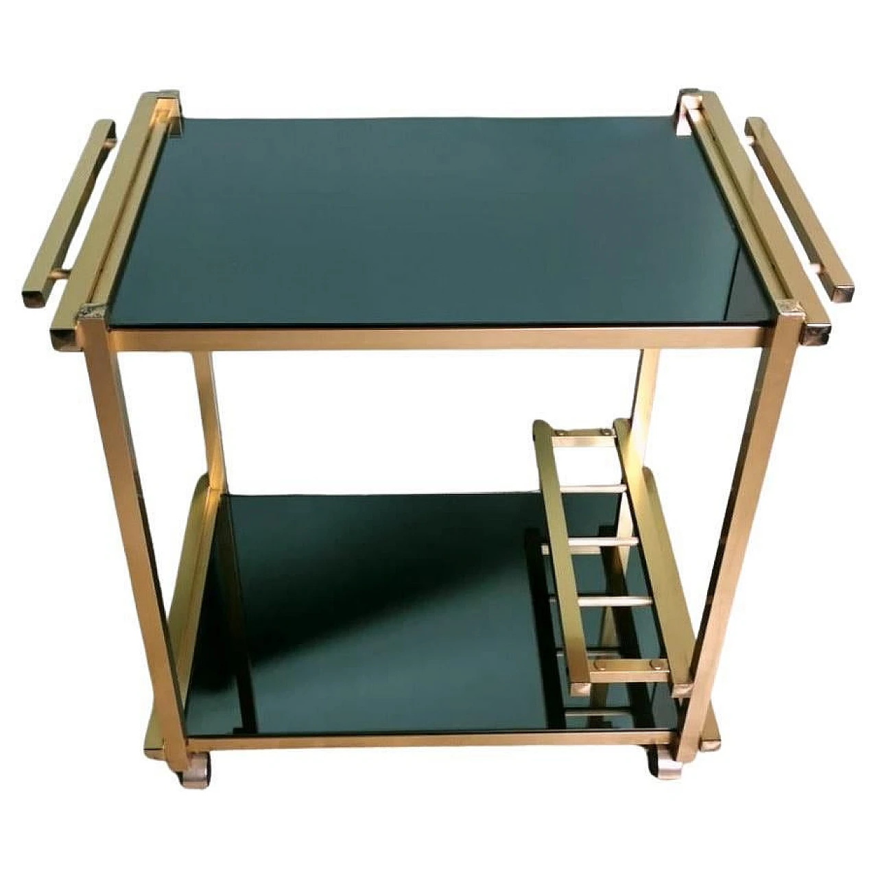 Carrello da bar in alluminio anodizzato e specchi fumé, anni '70 1