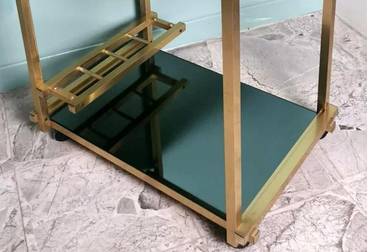 Carrello da bar in alluminio anodizzato e specchi fumé, anni '70 10