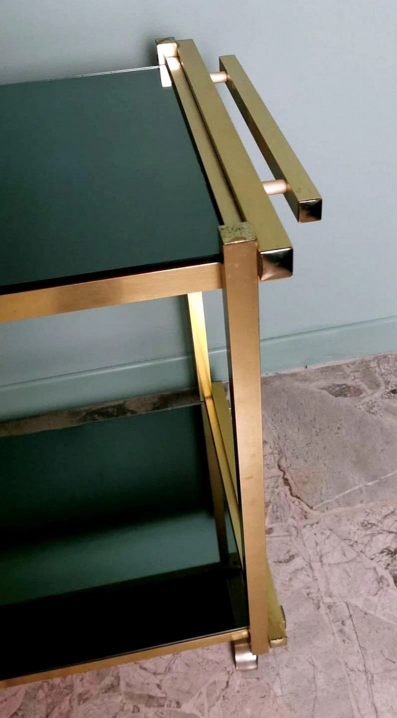 Carrello da bar in alluminio anodizzato e specchi fumé, anni '70 13
