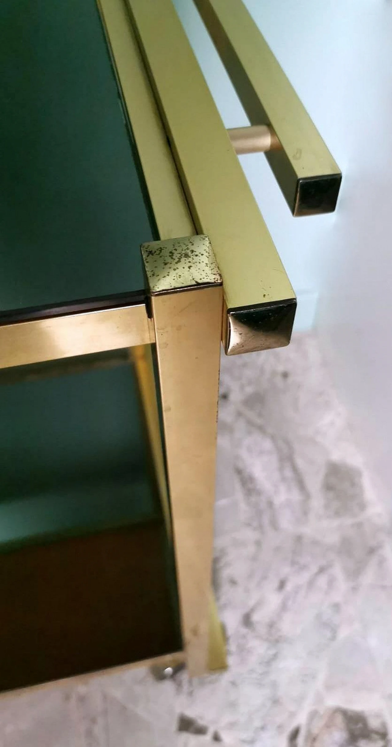 Carrello da bar in alluminio anodizzato e specchi fumé, anni '70 14