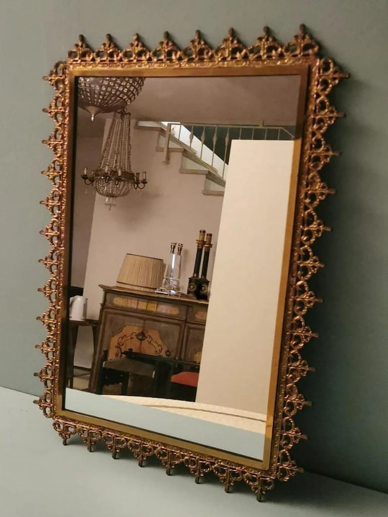 Rococo style mirror with gilded brass frame, 1950s 7