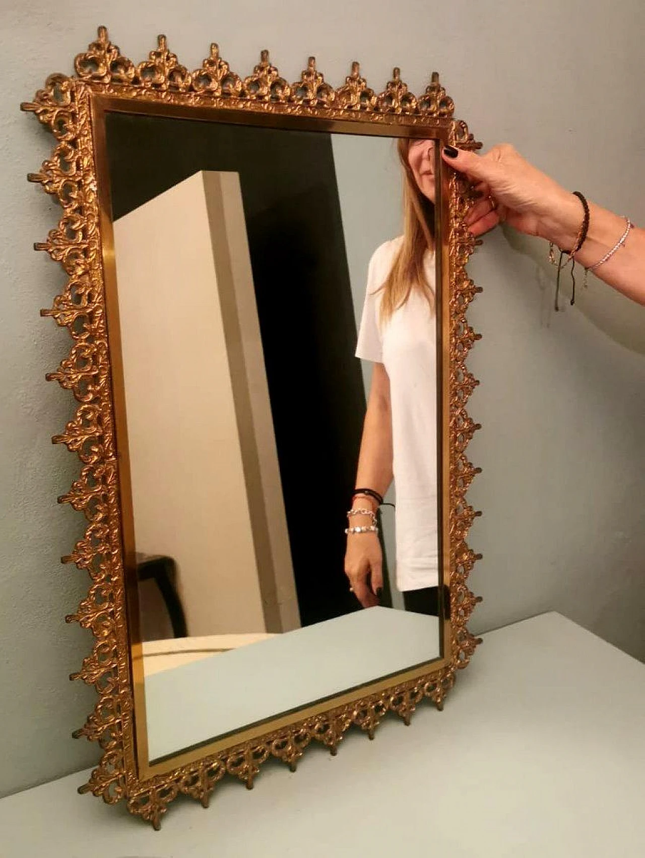 Rococo style mirror with gilded brass frame, 1950s 19