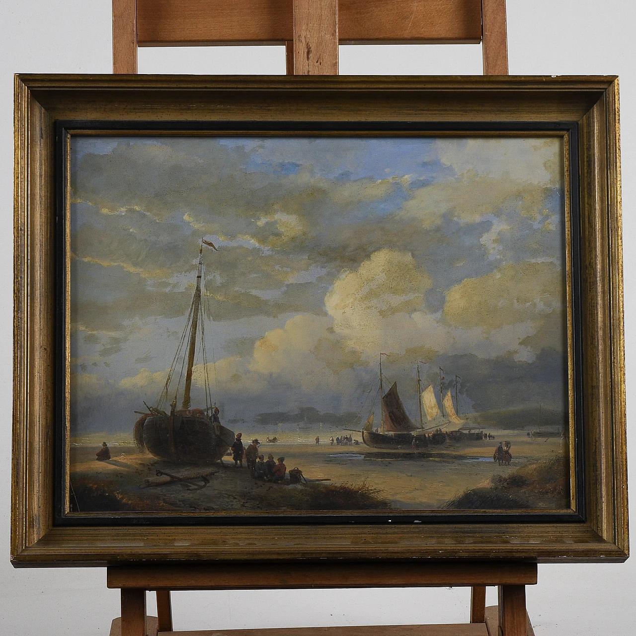 Harbour with boats, oil on panel, 19th century 2