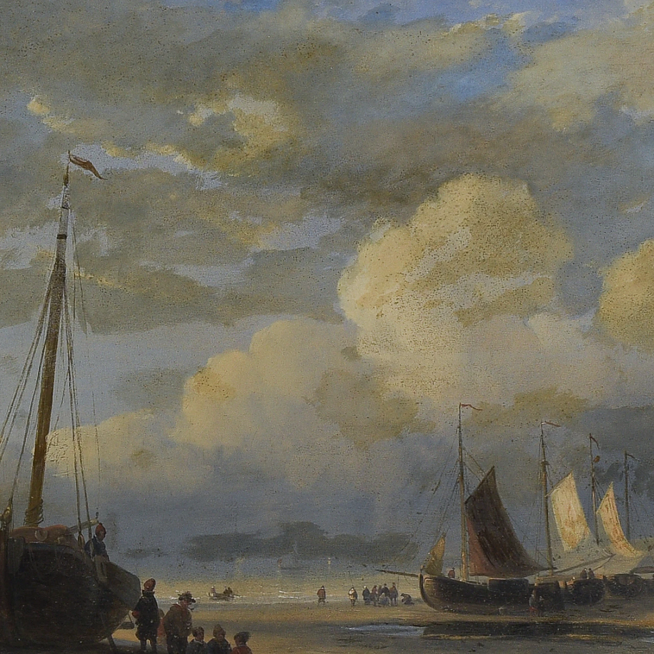 Harbour with boats, oil on panel, 19th century 5