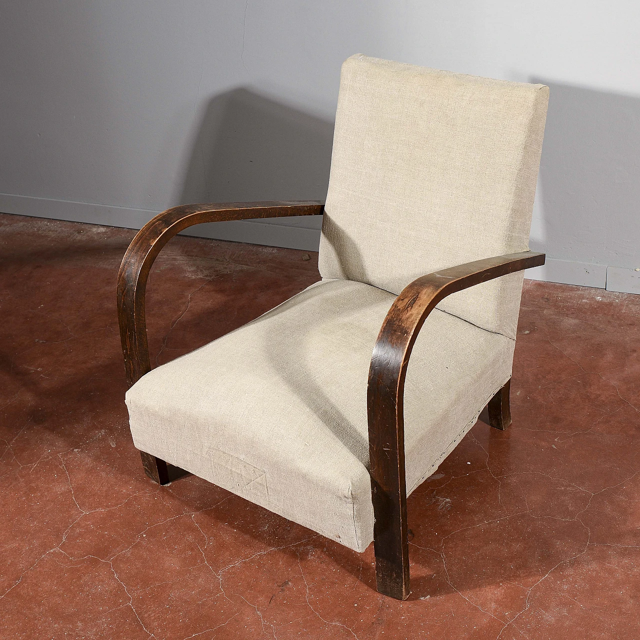 Poltrona Art Deco in legno curvato e tessuto 7