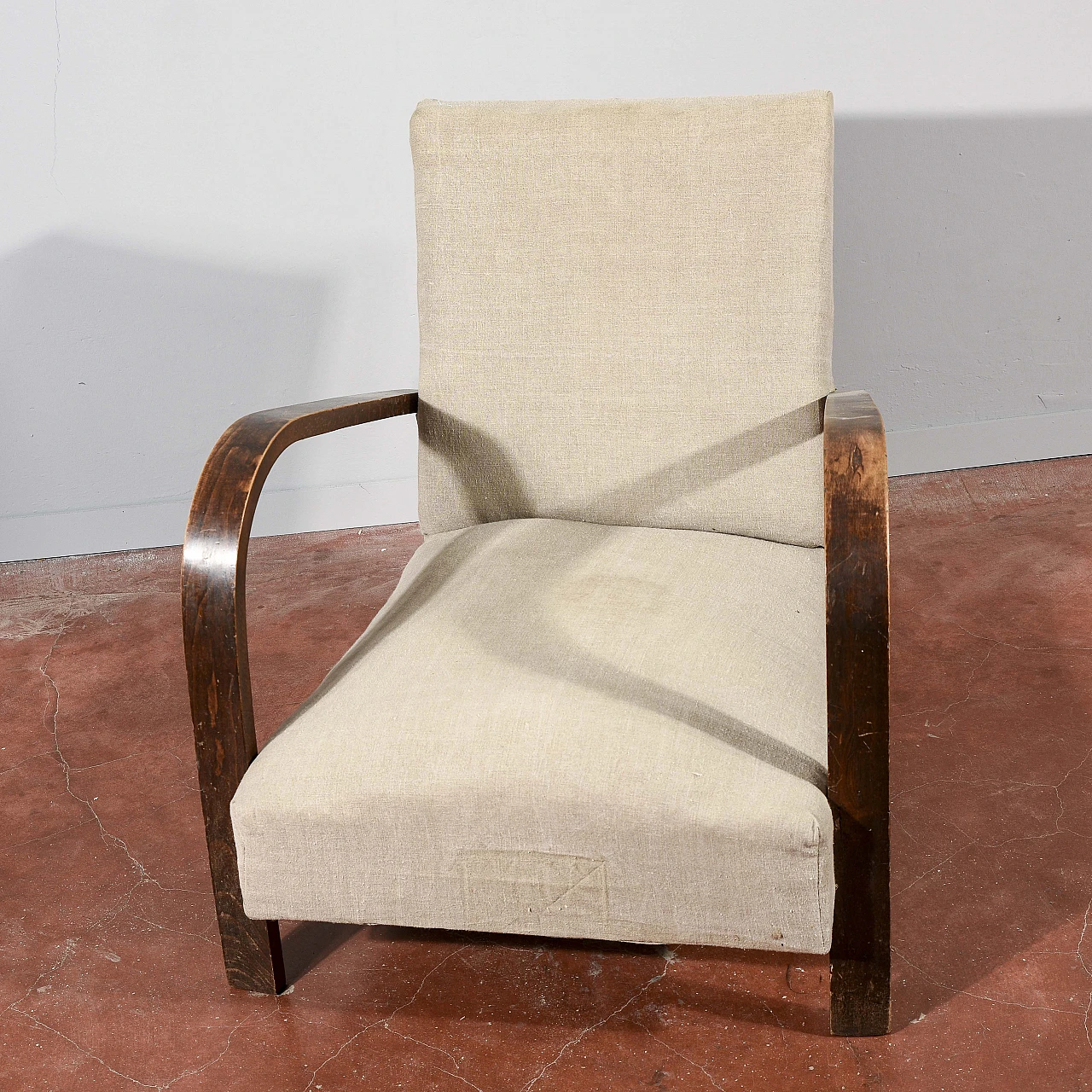 Poltrona Art Deco in legno curvato e tessuto 8