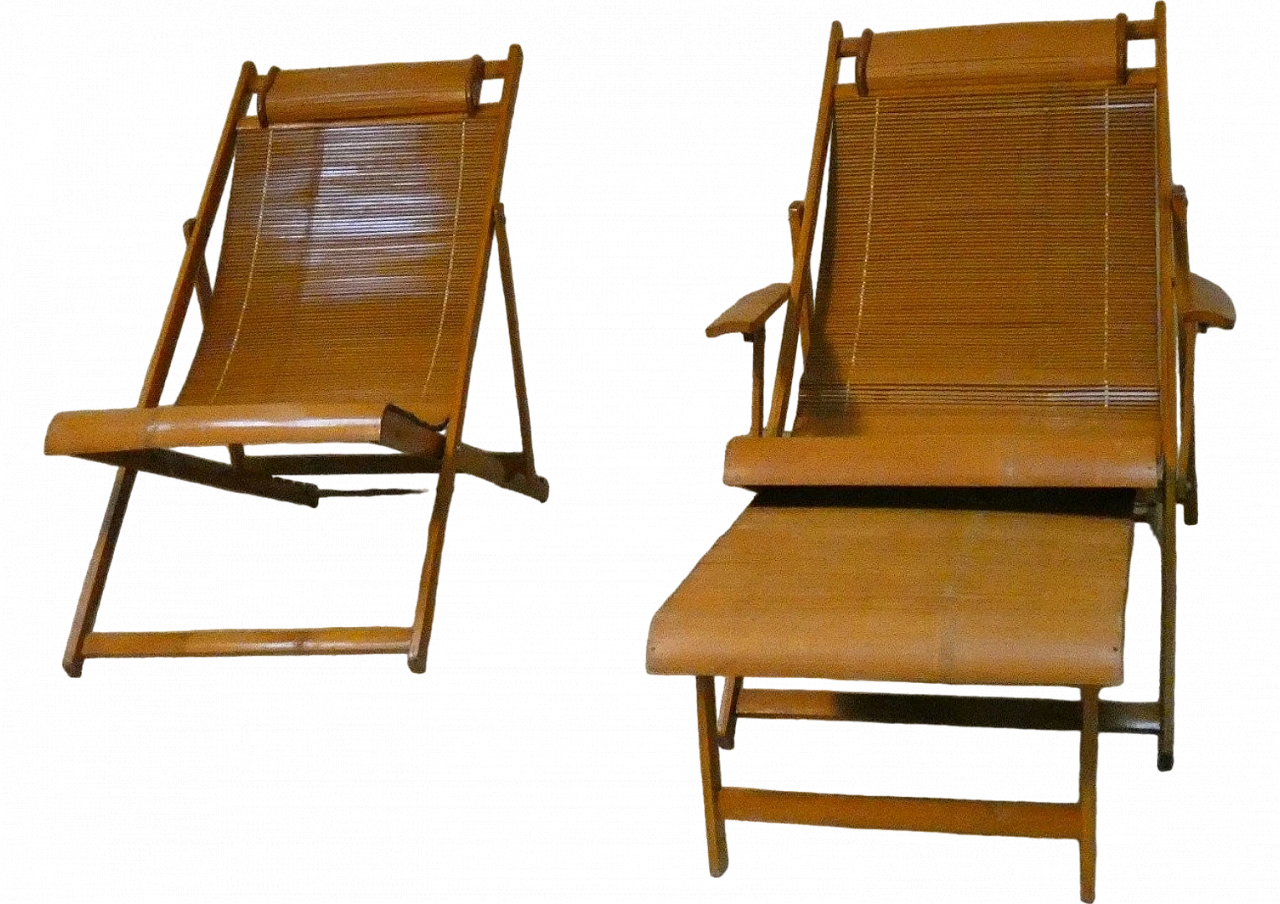 Sedia a sdraio pieghevole e chaise longue in bambù, anni '50 21