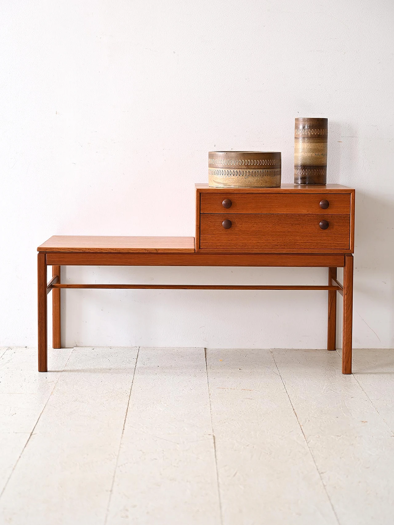 Panca in teak con cassetti, anni '60 1