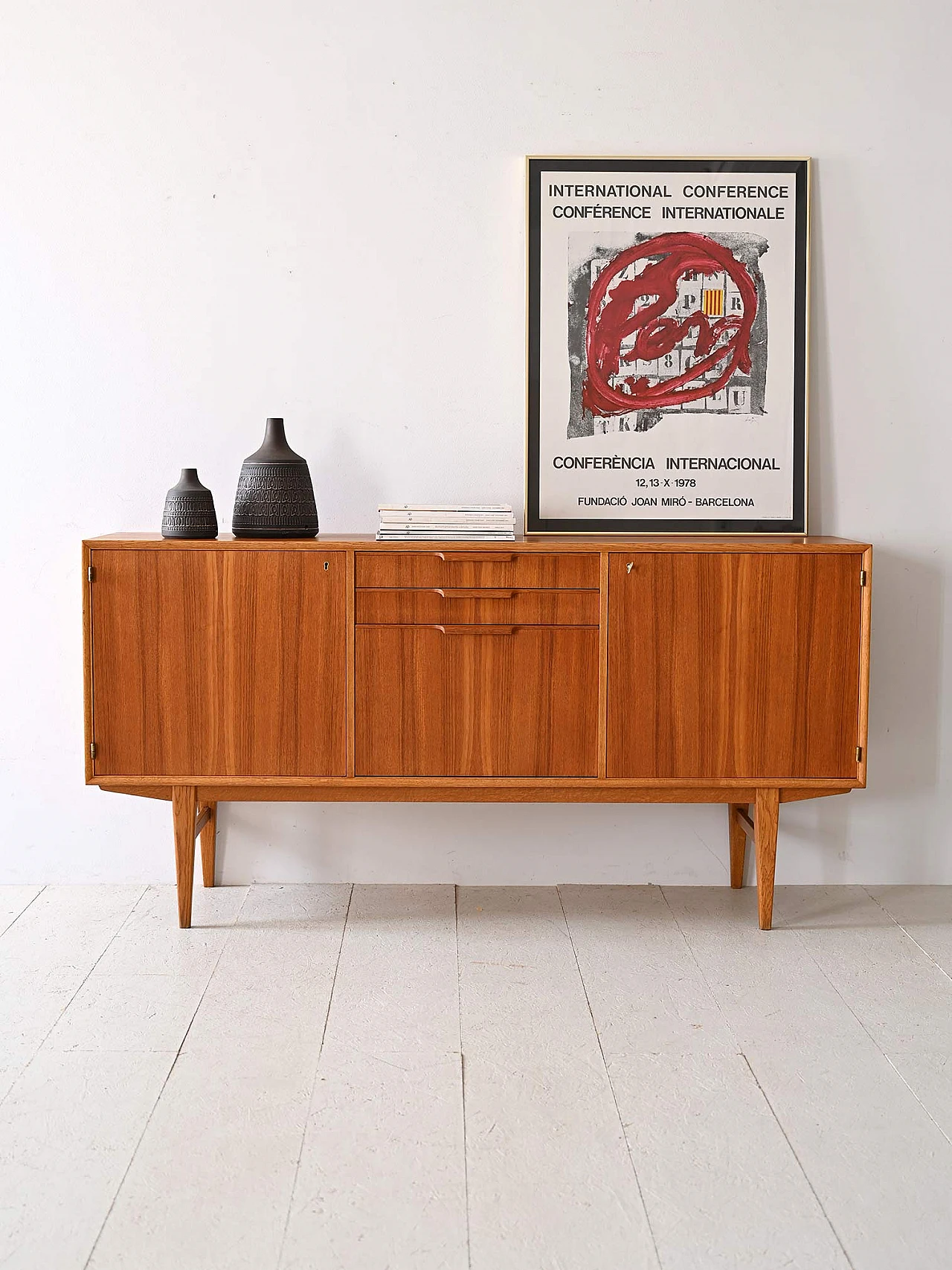 Credenza in teak e rovere con cassetti, anni '60 2