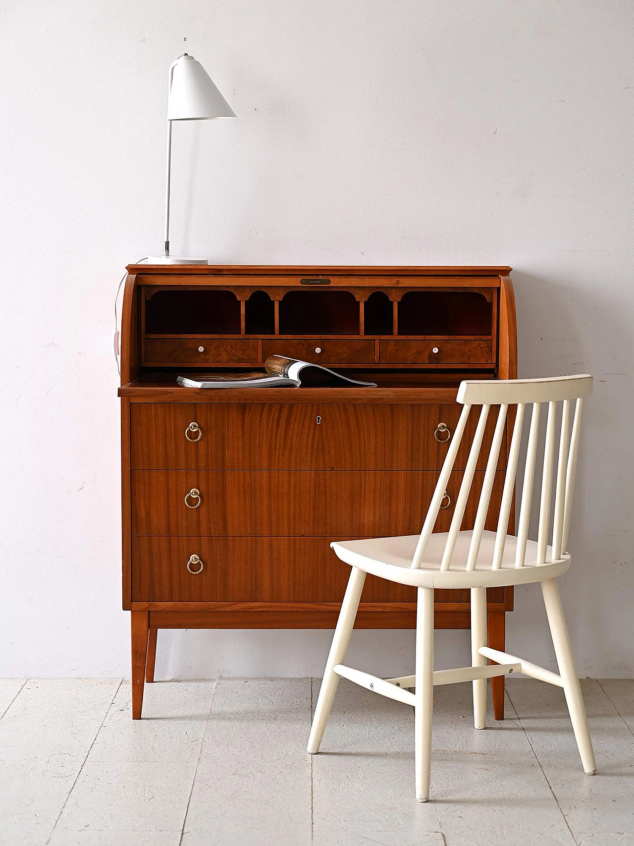 Secretaire in teak con scrittoio, anni '60 1