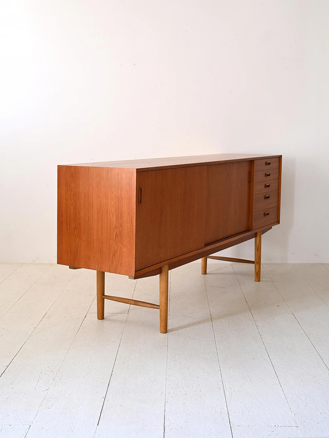 Credenza scandinava in teak con ante scorrevoli, anni '70 5