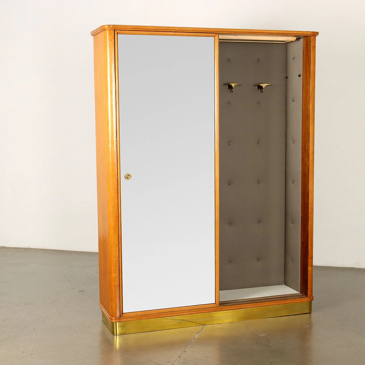 Mahogany veneered coat rack with mirrored sliding doors, 1950s 3