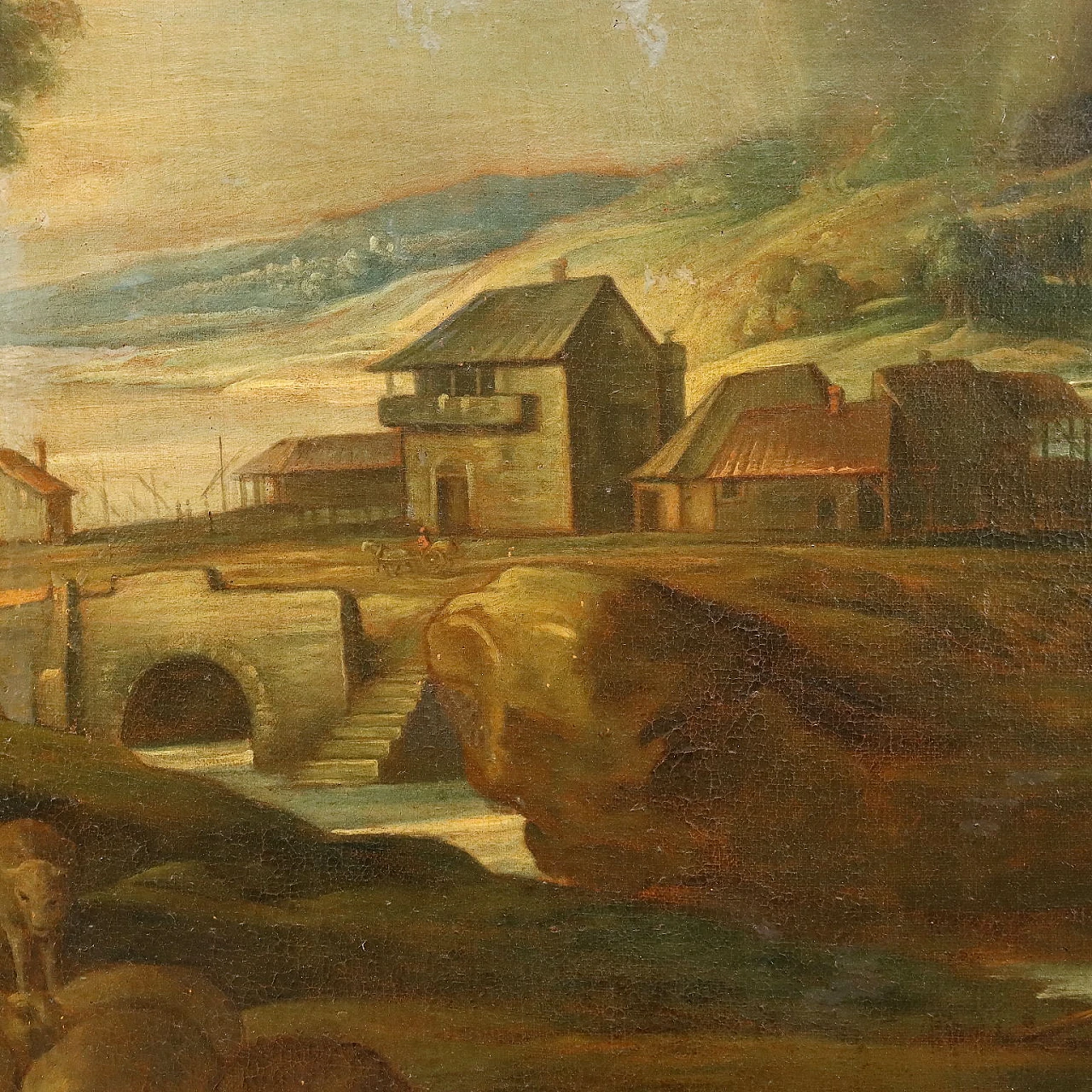Paesaggio con arcobaleno, dipinto a olio su tela attribuito a Jacob Jordaens, '700 9